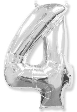 Воздушный шар фольгированный "Цифра 4. Серебро"  (Испания) 102 см.