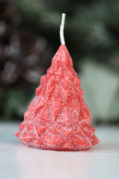 Свеча "Ёлка хрусталь" Алый с блёстками