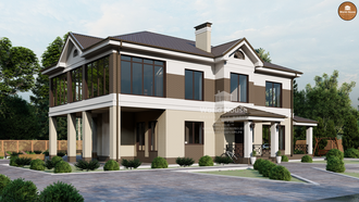 Большой коттедж из газобетона облицованный кирпичом. Проект №161