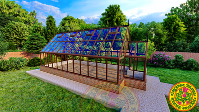 Базовая комплектация теплицы в английском стиле с холлом из стекала и алюминия СКАРЛЕТТ SL 8000 х 4000 мм