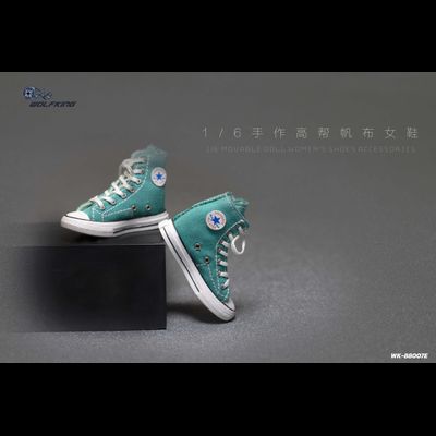 Женские кеды (зеленые) 1/6 hand-made high-top canvas women's shoes (WK-88007E) - WOLFKING