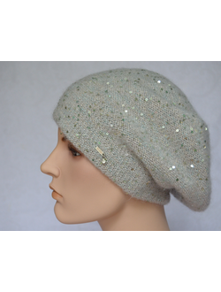 Серый женский берет с пайетками Vizio Италия 6917 вязаный фото