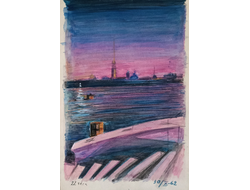 "Вечер. Ленинград" бумага акварель, пастель 1962 год