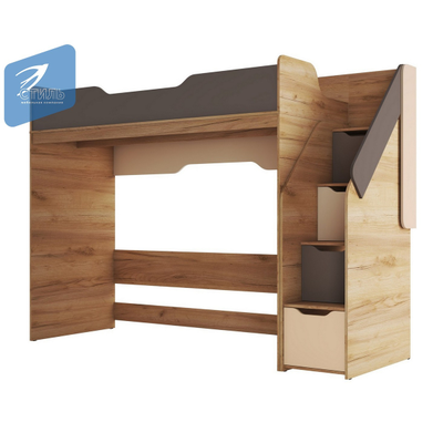 Rich КР-001 Кровать чердак Дуб Крафт золотой - Миндаль/Глиняный серый