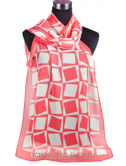 20136-2. Шифоновый шарф с красными и белыми ромбами.