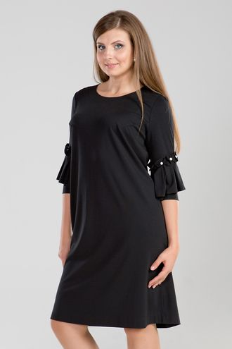 Платье с декором на рукавах Прима-Л- 4296- черный (48-62).