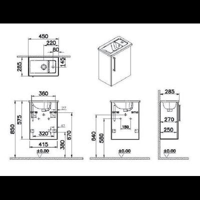 Модуль с квадратной раковиной, Vitra Root, 45 см, с дверцей, матовый темно-синий, правосторонний, 68064