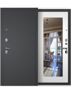 Волга Бункер 3К Модерн Зеркало Чёрный муар с блестками/Белый ясень