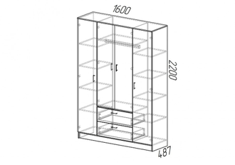Шкаф 4-х створчатый КВАДРО  (1600х2200х487)