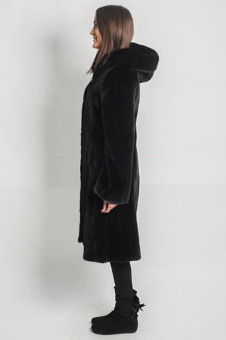 Шуба норковая женская евро пальто с капюшоном Лилия  натуральный мех черная зимнее Арт. Д-076