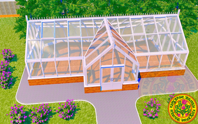 Зимняя английская теплица с холлом АГАТА размером 5500 х 11000 мм