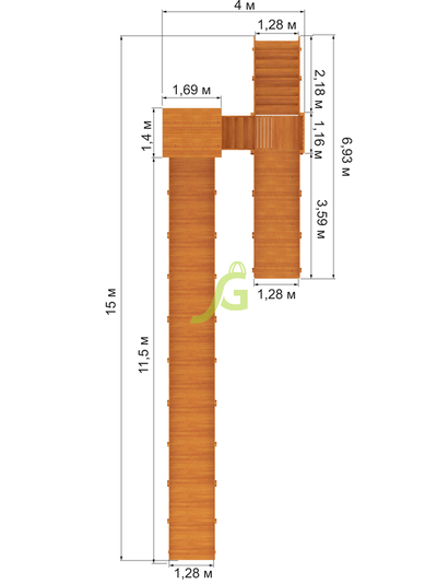 Зимняя деревянная горка "Snow Fox 12 м" с двумя скатами (две лестницы)