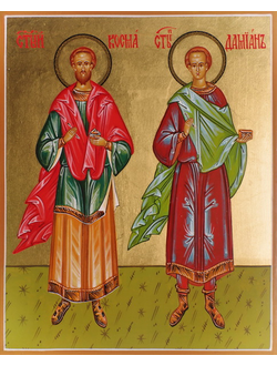Косьма и Дамиан, Святые мученики, бессеребренники. Рукописная икона.