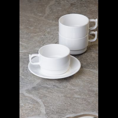 Чашка с блюдцем 200 мл, D 83 мм, H 55 мм, поликарбонат, белый, штабелируемые