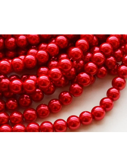 Бусины стеклянные под жемчуг 4 мм на нити, цвет красный