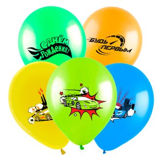 Воздушные шары с гелием "С днем рождения! мультяшные машинки 30см