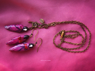 "Вальс магнолии", комплект украшений из фарфора (серьги и подвеска)