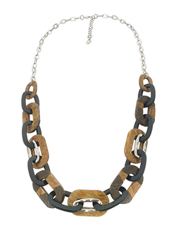 (АРТИКУЛ: 9005/02) КОЛЬЕ ЖЕНСКОЕ, КРУПНАЯ ЦЕПОЧКА В КОРИЧНЕВО-ЧЕРНЫХ ТОНАХ, ЮВЕЛИРНЫЙ ПЛАСТИК, СЕРЕБРИСТЫЙ МЕТАЛЛ