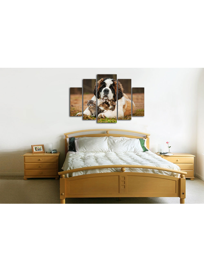 Модульная картина "Сенбернар и малыши"