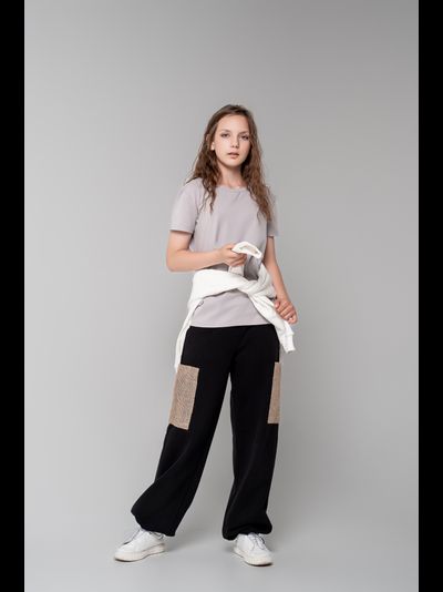 Брюки с накладными карманами из мешковины