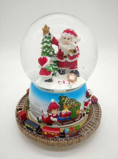 Снежный шар музыкальный с движущимся поездом 16*14*14см, D-10см, (Два вида)