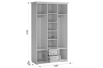 Модульная спальня Белла шкаф 3-х ств.Размер: ш=1288 мм, г=595 мм, в=2148 мм