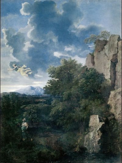 Картина обогреватель, репродукция Никола Пуссен Пейзаж с Агарью и ангелом