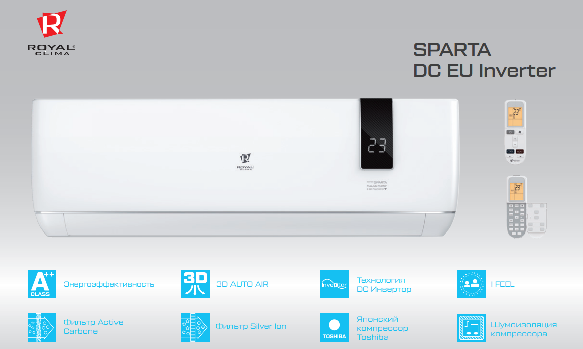 Функции сплит-системы Royal Clima™ серии SPARTA DC EU Inverter 