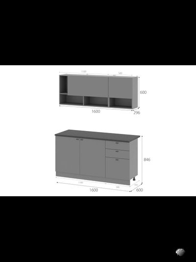 Энни 1,6 м кухонный гарнитур Графит серый