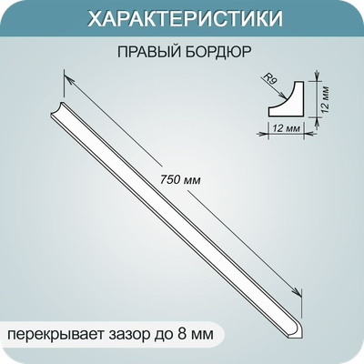 Акриловый плинтус бордюр для ванной BNV ГЛ12 12х12х750мм Белый правый