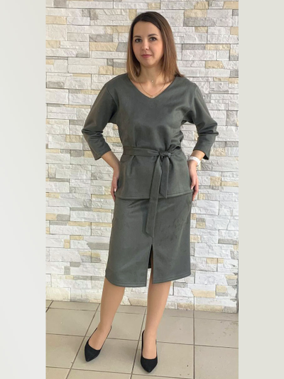 Джемпер 363-1024 / Юбка 357-1024 антрацит ЗАМША