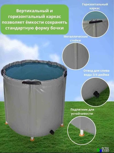 Складная емкость для воды EKUD на 2000 литров (h=100см) с крышкой