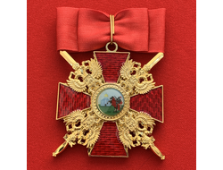 Орден Александра Невского средний с мечами, с бантом из муаровой ленты. Полноразмерная копия LUX! Лот № 68.