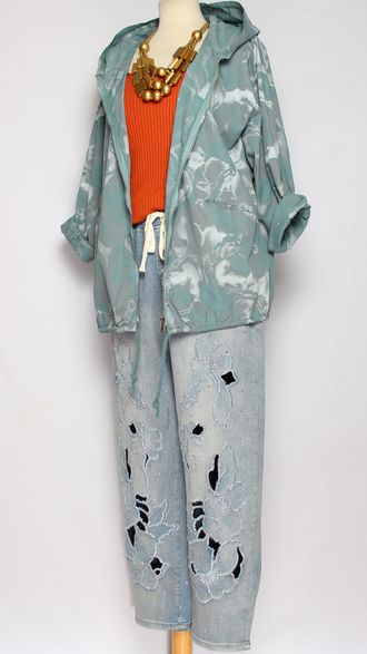 Ветровка-пыльник хлопок "СЕРЫЕ РОЗЫ" морская волна до р.54