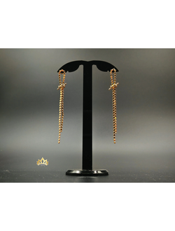 Длинные серьги из кольцо-цепочек с элегантным узелком в золотом оттенке 8,5см