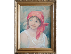 "Девочка в красном платке" бумага на картоне акварель, белила Кузьменко В.С. 1950-е годы