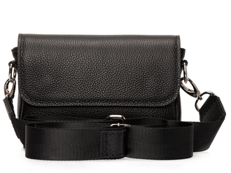 Женская черная кожаная сумка Candy Black с двумя ремнями (кожаным и тканевым)