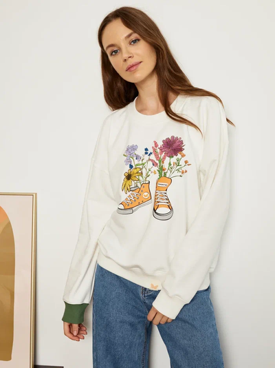 ЖЕНСКИЙ СВИТШОТ БЕЛЫЙ "ЦВЕТОЧНЫЕ КЕДЫ"