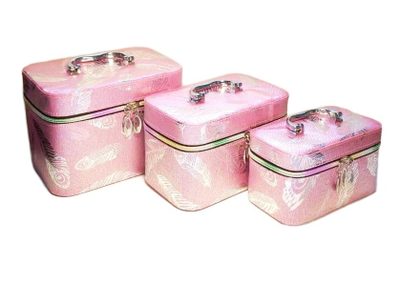 Набор Шкатулок для хранения косметики, 3шт, Цвет Розовый, Голубой, Серебро