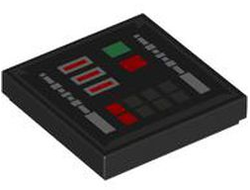 Tile 2 x 2 with SW Darth Vader Control Panel with Dark Silver Outline and Silver, Green and Red Buttons Pattern, Black (3068pb2279 6444188)