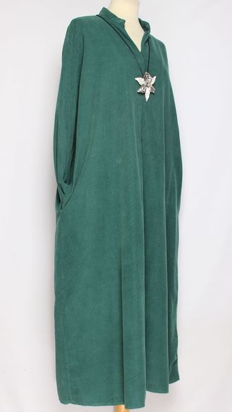 Платье Бохо вельветовое "СТОЙКА ЗАЩИП" малахит до р.52