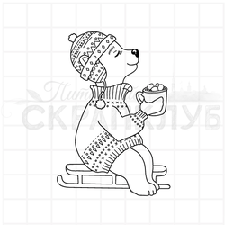 штамп Мишка на саночках