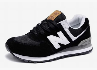 New Balance 574 Черные с белым (Экозамша) сбоку