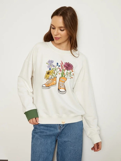 ЖЕНСКИЙ СВИТШОТ БЕЛЫЙ "ЦВЕТОЧНЫЕ КЕДЫ"