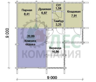 Баня 9x9 из профилированного бруса с верандой