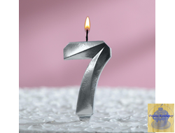 Свеча в торт "Грань", цифра 7, серебро, 8 см