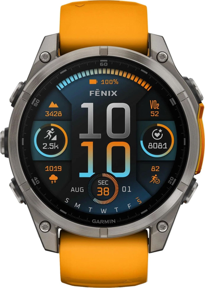 Часы Garmin Fenix 8 —47mm AMOLED Sapphire Titanium Spark Orange / Graphite