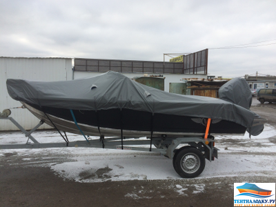 Тент на лодку ВОЛЖАНКА 46 FISH - 2016 (с леерами и кринолинами)