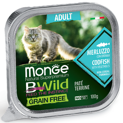 Консерва Monge Cat BWild GRAIN FREE для кошек, беззерновой, из трески с овощами, паштет