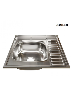 Нержавеющая накладная мойка MIXLINE 60х60 0,6 мм левая правая выпуск 3 1/2 с сифоном глубина 16см